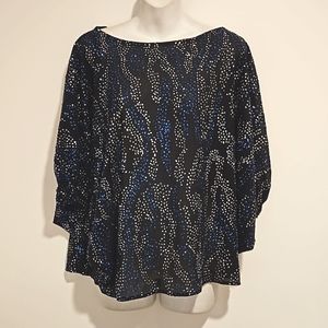 Glances Los Angeles short elasticized dolman sleeve sparkle black blue Large